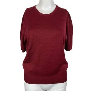 17 North Sweater Womens Sz L Vintage Burgundy Silk Short Sleeve Knit Pullover